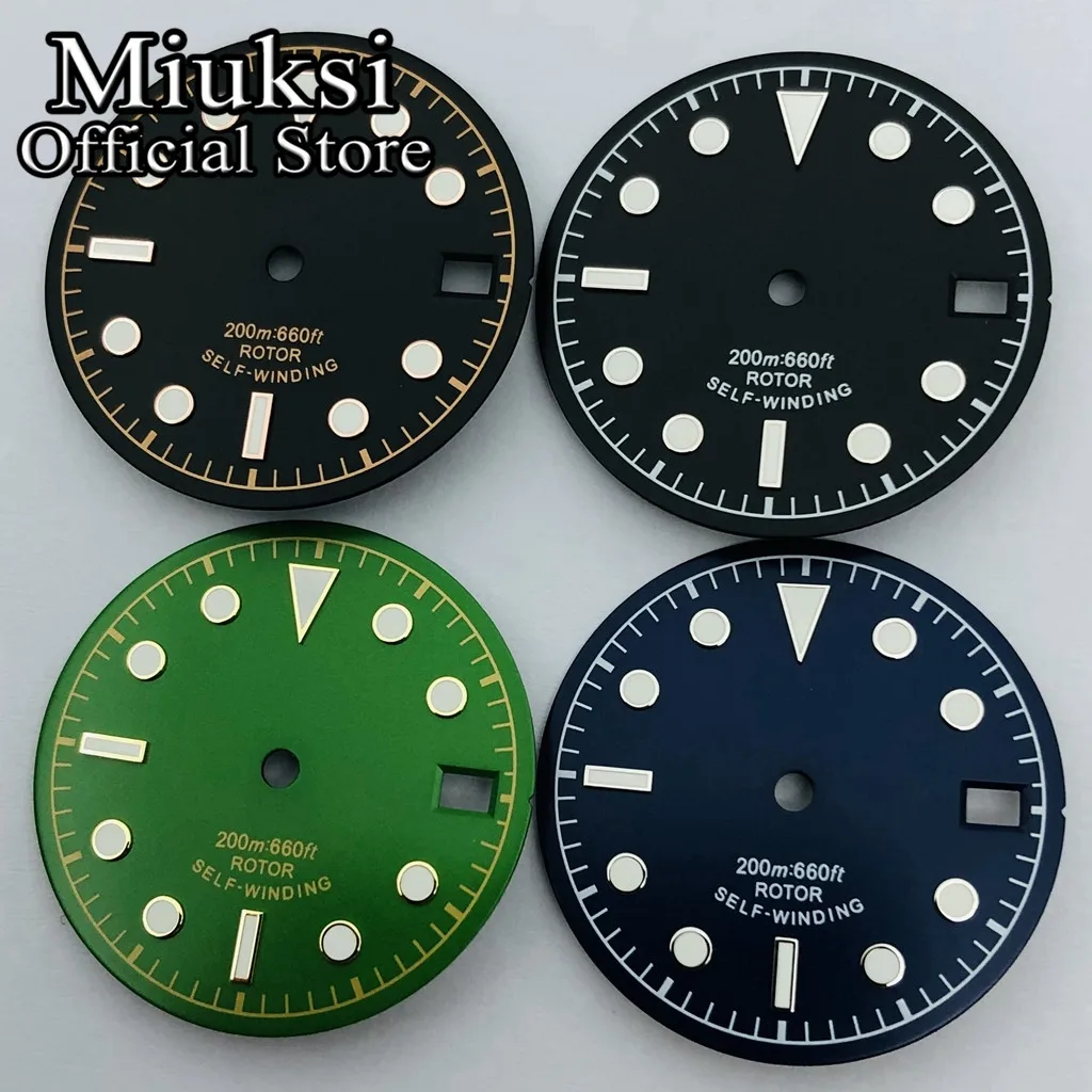 Miuksi 28.5mm black white blue gray green watch dial luminous dial fit NH35 movement