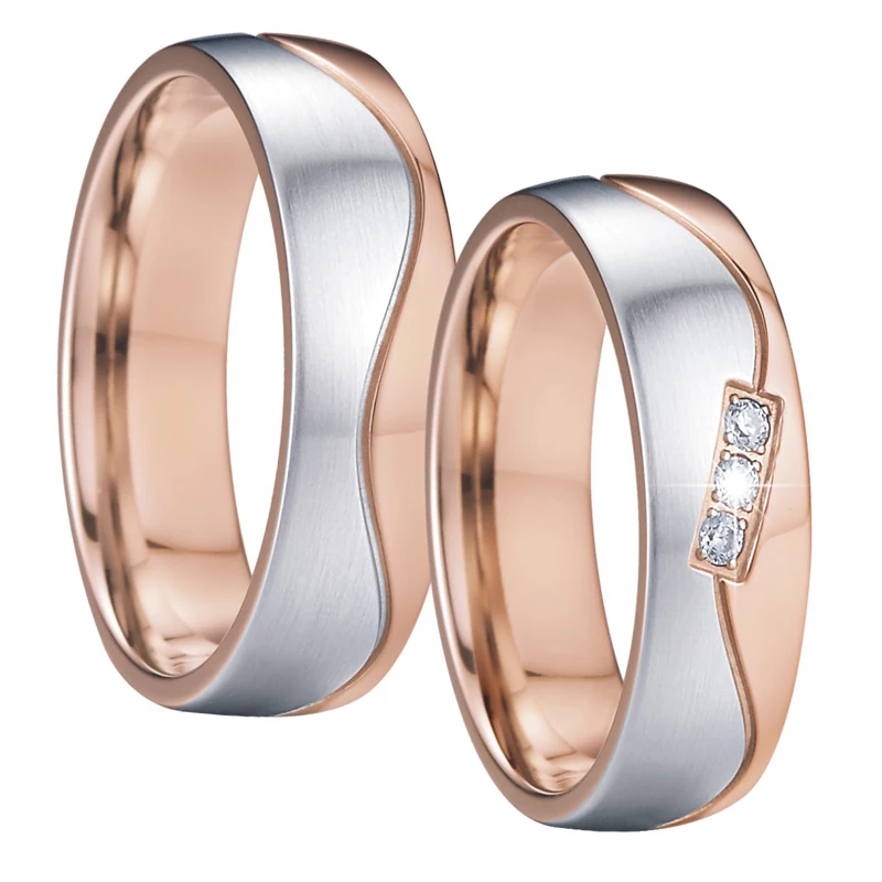 Anillos de Compromiso de boda para hombres y mujeres, Alianza de amantes, parejas, chapado en oro rosa de 14k, joyería de moda para damas, anillo de dedo