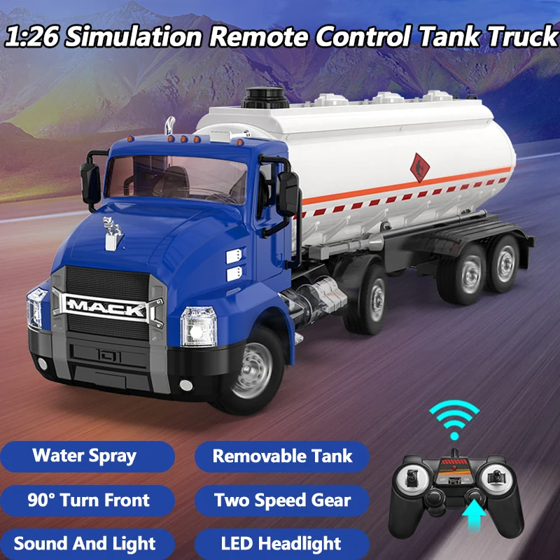 42CM Remote Control Tank Truck Model Water Spray 90° Turn Front Removabke Tank Two-speed Simulation Horn Light RC Toys For Kids