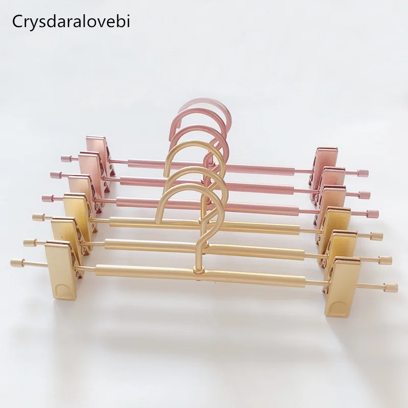 10/5pcs Rose Gold/Golden Aluminum alloy Metal Heavy Duty Pants Skirt Slack Hangers, Trousers Hanger with Clips Rack Swivel Hook