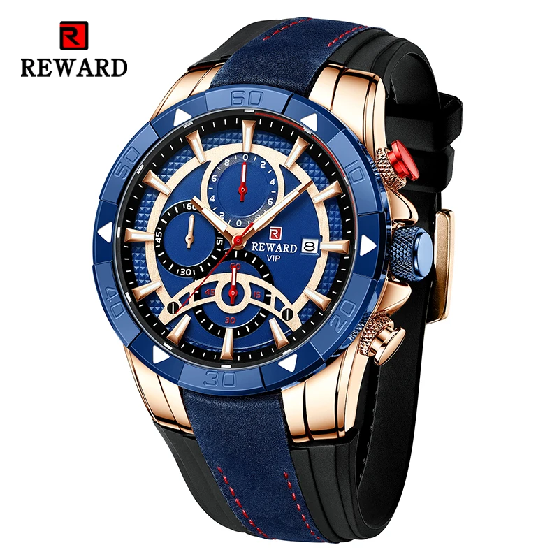 REWARD Fashion Men Quartz Wristwatch Silicone Band Alloy Case Waterproof Watches Luminous Chronograph Date Wrist Watches