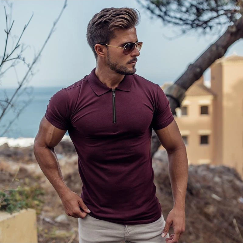 Men's Fashion Polo Shirt Casual Fashion Plain Short Sleeve High Quality Slim Fit Sports Shirt Men's Fitness