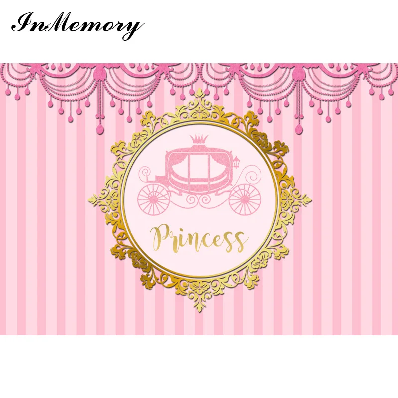 InMemory Princess Theme Backdrops Photo Vinyl Banner Pink Stripes Girl Birthday Party Photographic Background Studio Props 7x5ft