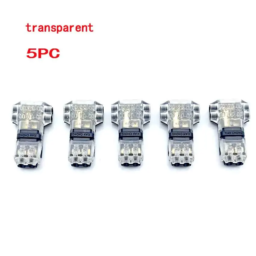 5pcs 2 Pin Dc/Ac 300v 10A 18-22awg No Welding No Screws Quick Connector Cable Clamp Terminal Block 2 Way Easy Fit for Led Strip