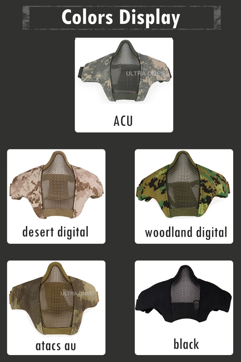 Airsoft-Gesichtsmaske, atmungsaktiv, kohlenstoffarm, Stahlgeflecht, schützendes Schießen, Paintball-Maske, CS Wargame, taktische Halbgesichtsmaske – Detail 3