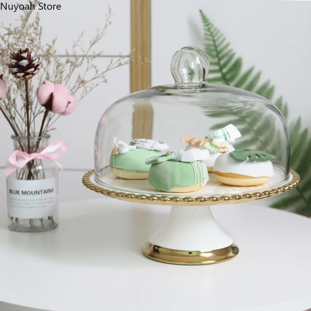 Ceramiczna wysoka taca na ciasto w stylu europejskim Złoty koralik w kropki Zestaw deserowy Talerz na owoce Stojak na ciasto Dekoracja restauracji Talerz wystawowy
