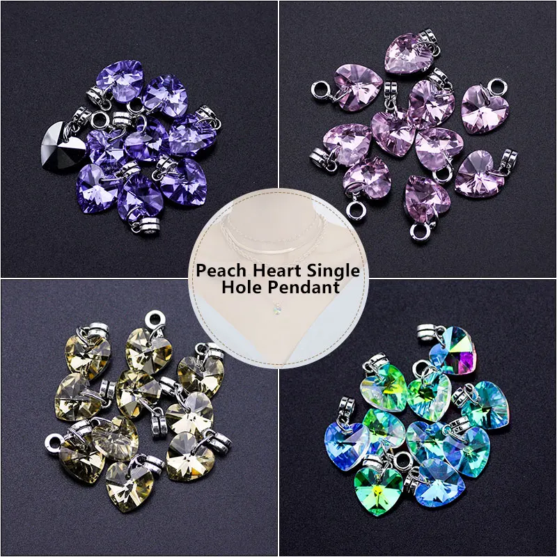 50 Pieces/Bag of 14mm Heart-Shaped Crystal Rhinestone Pendant Metal Silver Pendants Accessories DIY Jewelry Making Materials