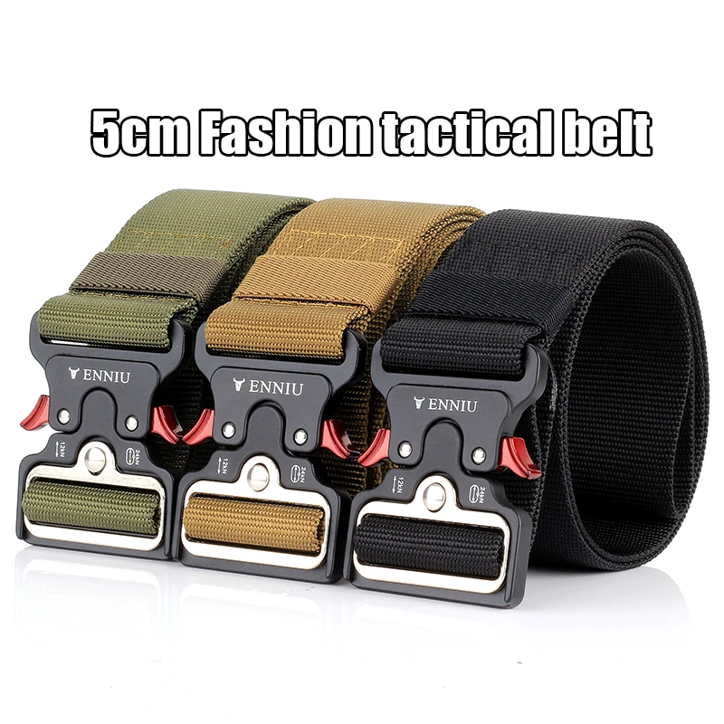 HSSEE 5cm Tactical Belt for Men Hard Alloy Buckle Quick Release Heavy Duty Military Army Belt Soft Nylon Casual Wide Belt Male