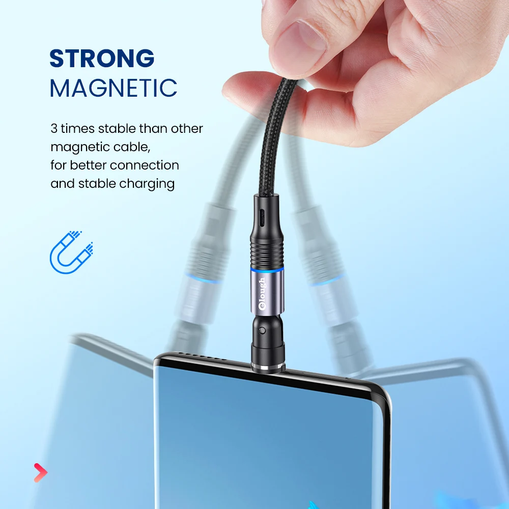 Elough 540 Degree Roating Magnetic Cable Micro USB Type C Phone Cable For iPhone11 Pro XS Max Samsung Xiaomi USB Cord Wire Cable