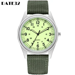 Unisex Watch for Men Women Luminous Dial Couple Simple Military Sports Quartz Wrist Watches Nylon Wristwatch Army Green Clock