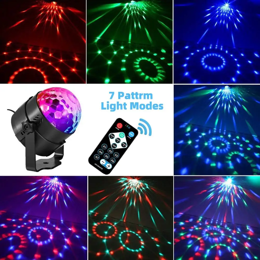 Luces de fiesta con activación automática de sonido, Bola de discoteca giratoria, efecto de iluminación de escenario, lámpara de cabeza móvil, DJ, decoración de boda, luz de escenario