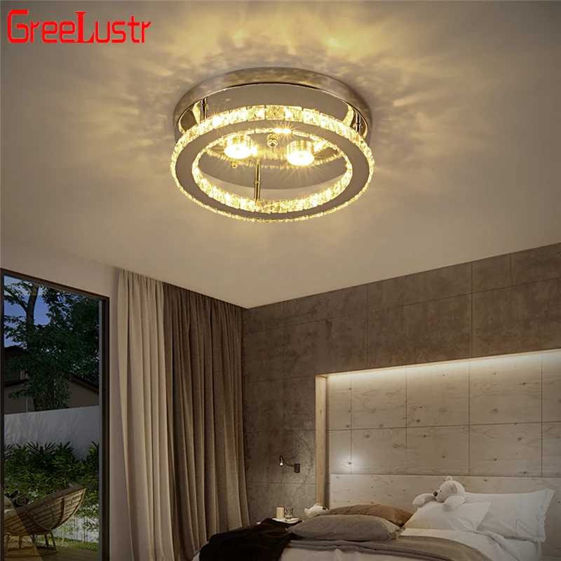 Modern Crystal Chrome Ceiling Lamps LED Ring Corridor Suspension Lamp Stainless Steel Aisle Light Fixtures Lustre Chandelier