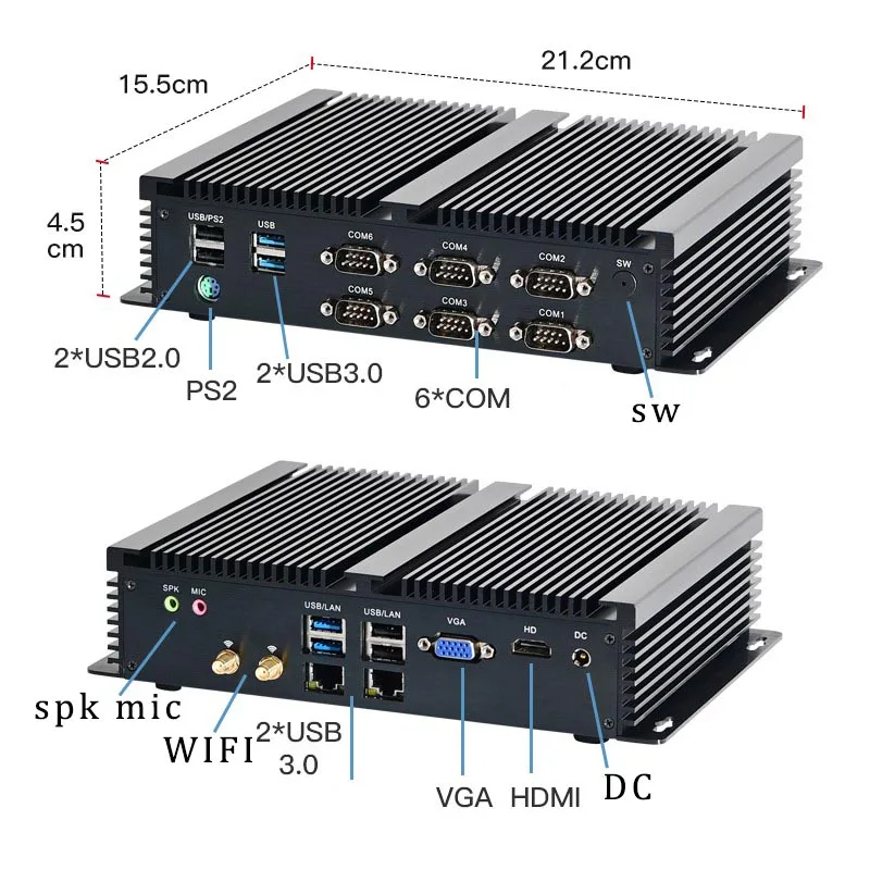 Imagem -02 - Computador Industrial com Duplo Lan Fanless Mini pc Intel 10gen Rs232 422485 com Usb Wifi Computador de Mesa Industrial