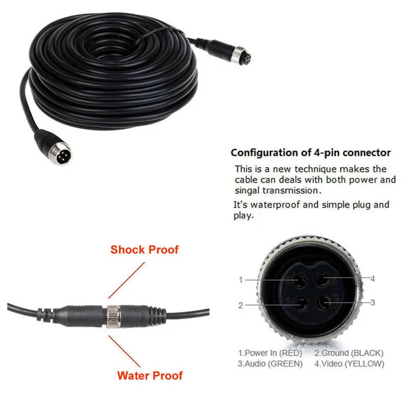 4-Pin lotnictwa kabel przedłużający wideo 1M 2M 3M 5M 6M 8M 10M 15M 20M dla CCD kamera cofania przyczepa campingowa