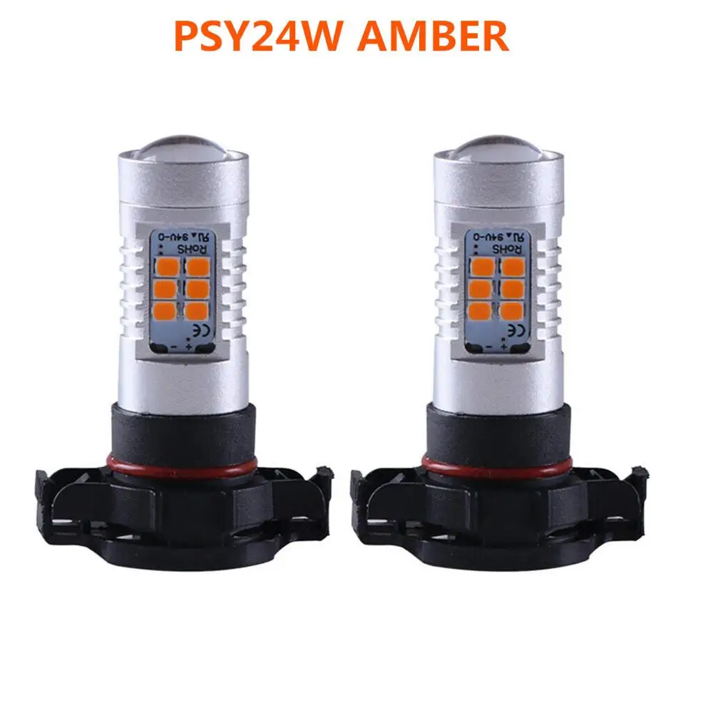 2Pcs NEW 24W PSY24W HIGH POWER 2835 CHIPS LED AMBER INDICATOR BULBS For BMW & OTHER CARS CANBUS FREE ERROR