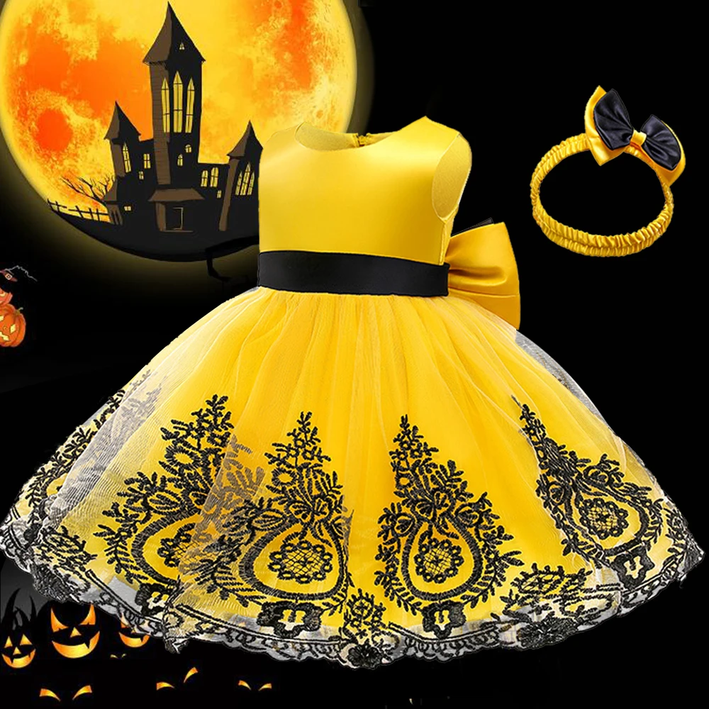 Halloween Elegant Children Princess Kids Dresses For Girls Birthday Evening Party Dress Flower Girls Embroider Vestido 1 to 5 Y