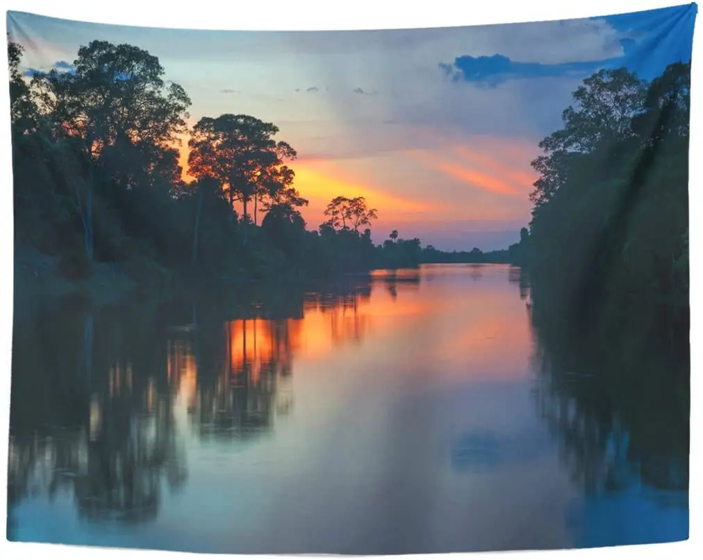 Sunset Along The Banks of Amazon River Tributaries Traverse Countries Guyana Ecuador Peru Brazil Colombia Tapestry Home Decor