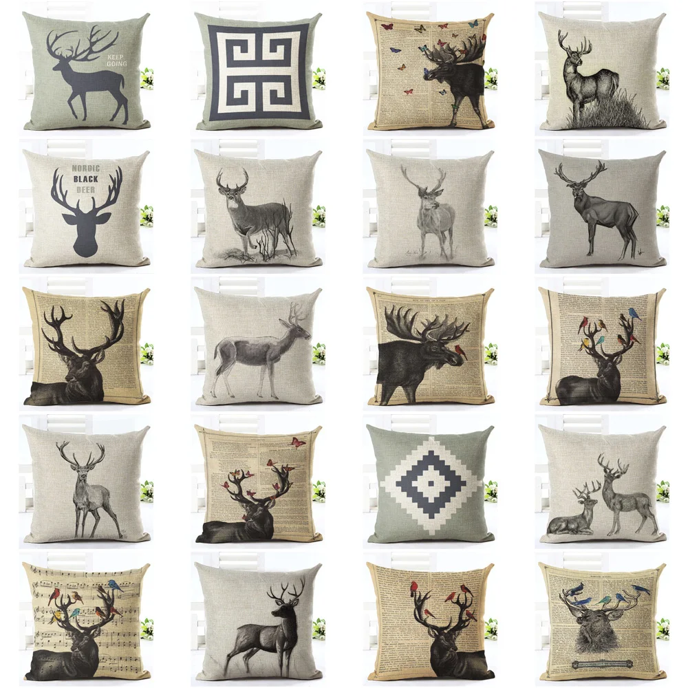 Drop Shipping Custom Elk New 24 styles Linen Pillow Cover Geometric Deer Cushion Cover Nordic Style Home Decorative Pillow Case