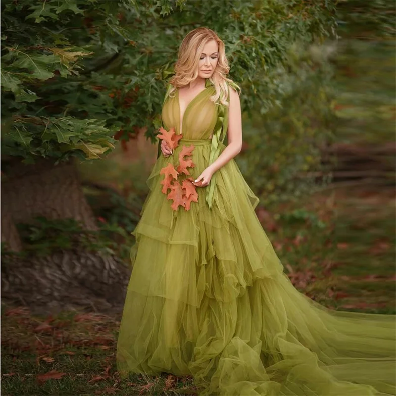 

Plus Size Maternity Night Robe V Neck Tulle Ruffles Party Sleepwear Custom Made Sleeveless Floor Length Nightgowns Robes