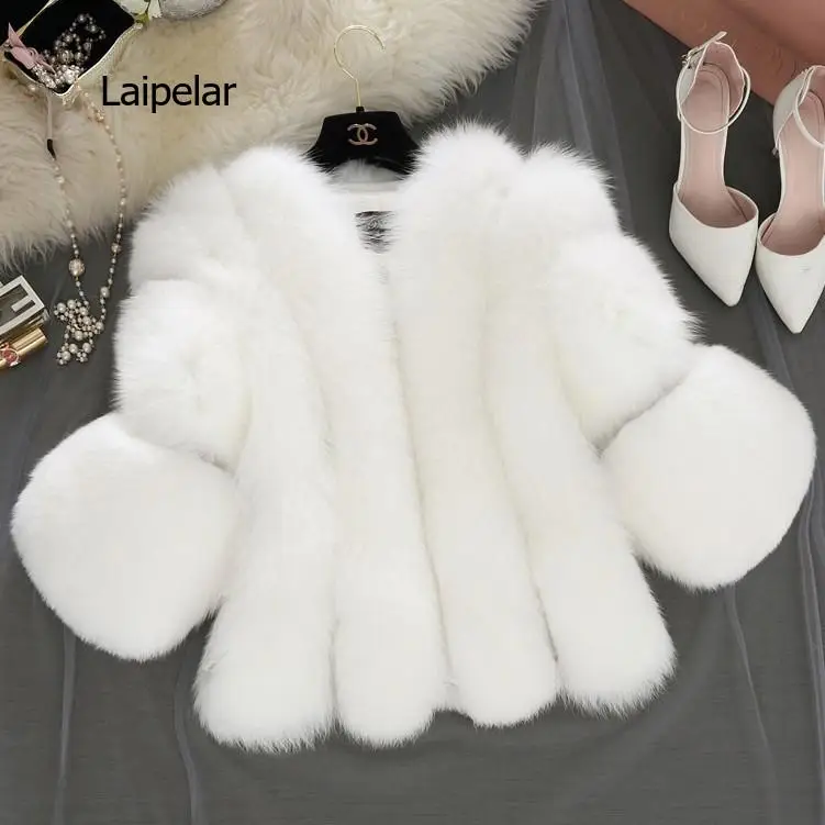 Winter New Fashion Ladies Imitation Fur Women's Jacket Short Thicken Stitching Nine-point Sleeves Artificial Faux Fur Coats