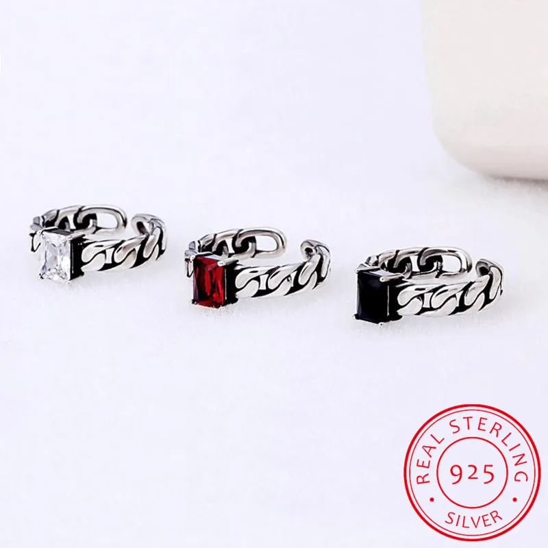 Vintage Tricolor 925 Sterling Silver Zirconia Opening Rings Twisted Chain Models Black Auger Thai Silver Ring For Women S-R60