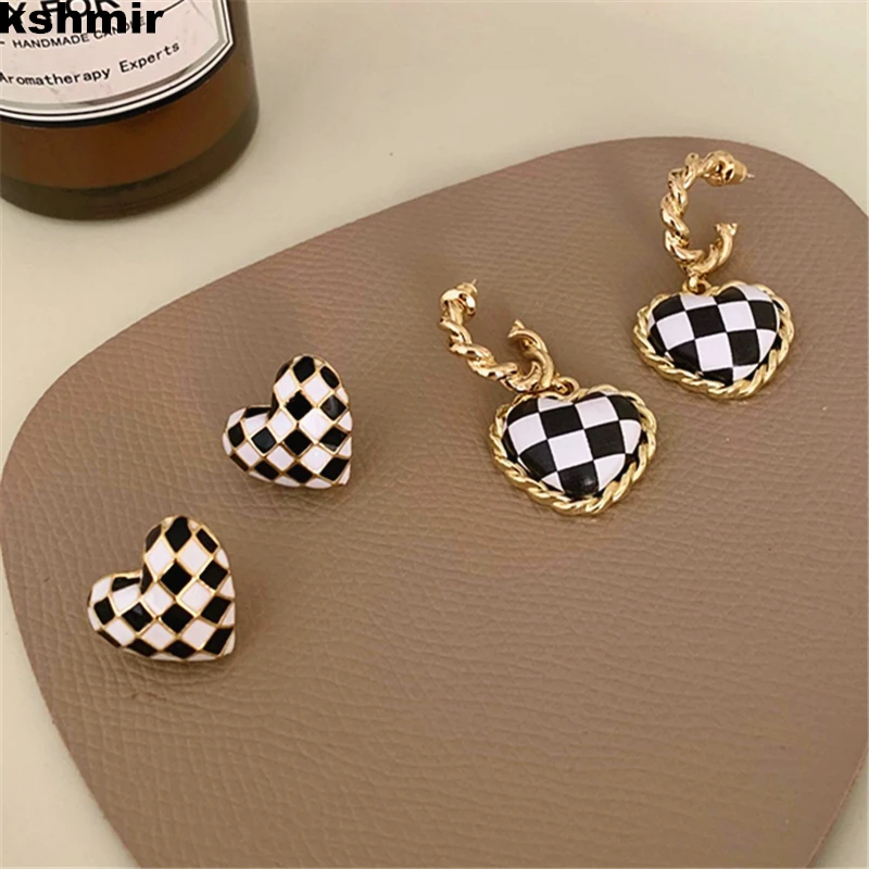 

kshmir South Korea earrings temperament simple oil drop color plaid earrings suitable for women's party earrings heart earrings