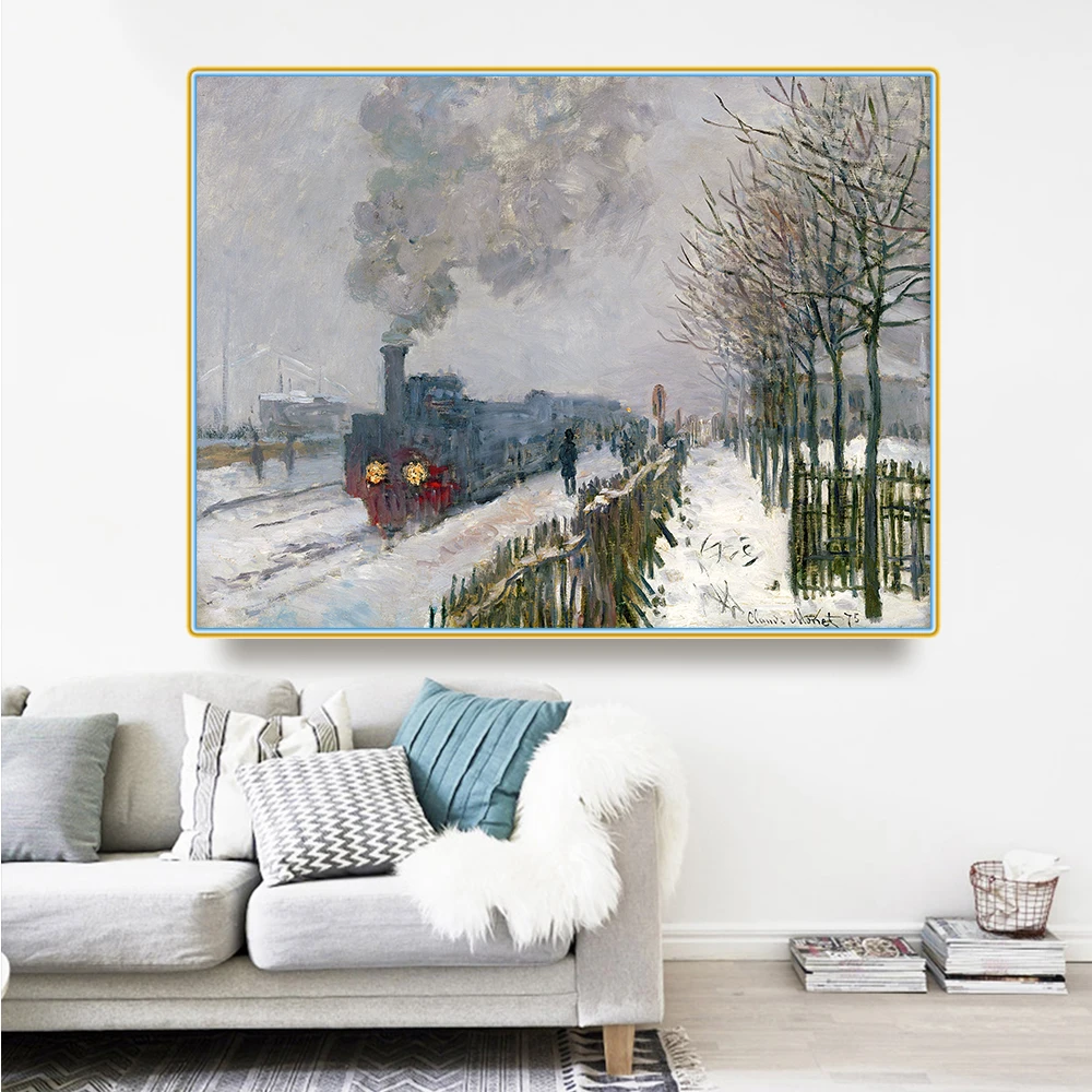 

Citon Claude Monet《Train in the Snow or The Locomotive》Canvas Art Oil Painting Famous Artwork Picture Wall Decor Home Decoration