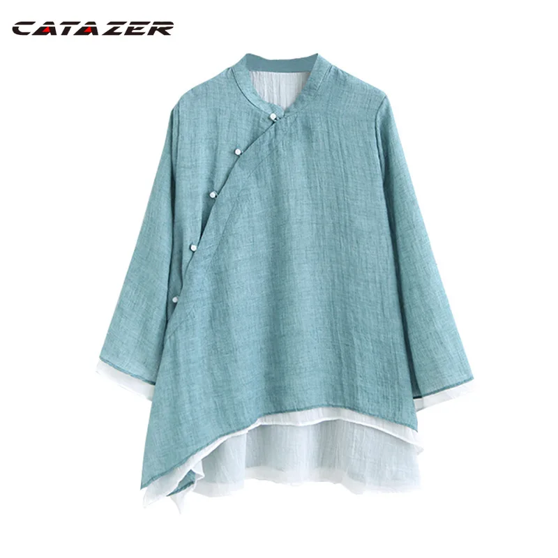 

Chinese Women Blouse Traditional Vintage Oblique Shirt Zen Summer Cotton Oriental Woman Tops Tai Chi Women Summer