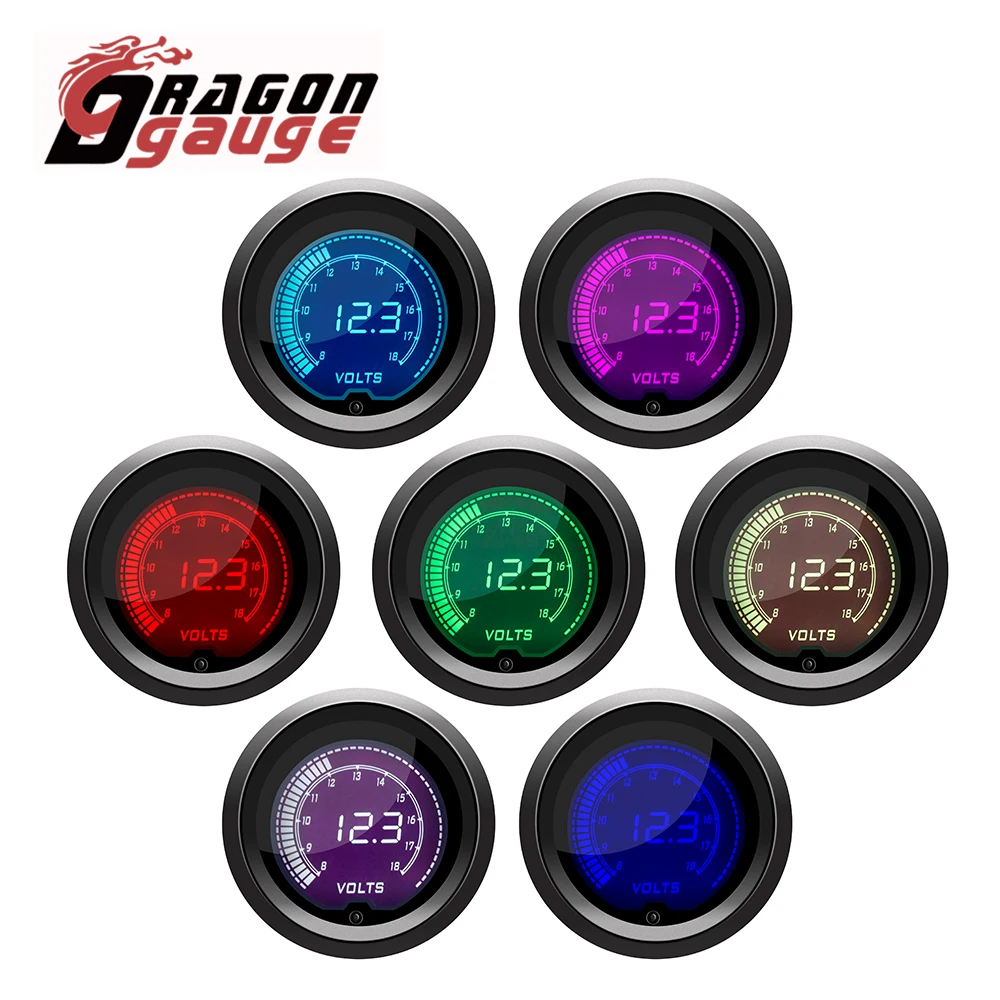 DRAGON GAUGE 52 mm Drehzahlmesser, Spannungsverstärkung, Wassertemperatur, Öltemperatur, Ölpresse, ETG-Messgerät, LED-Digitalanzeige, Autoanzeige, 7 Farben ändern – Detail 13