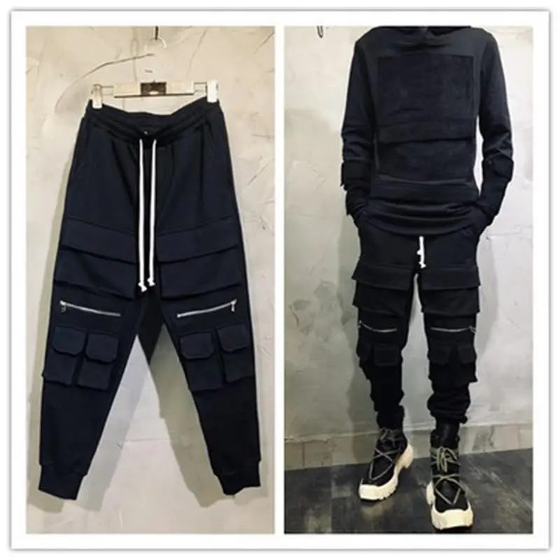 

New High Street style, multi-pocket overalls, lace-ups, loose-fitting zippered slacks, sweatpants, sweatpants