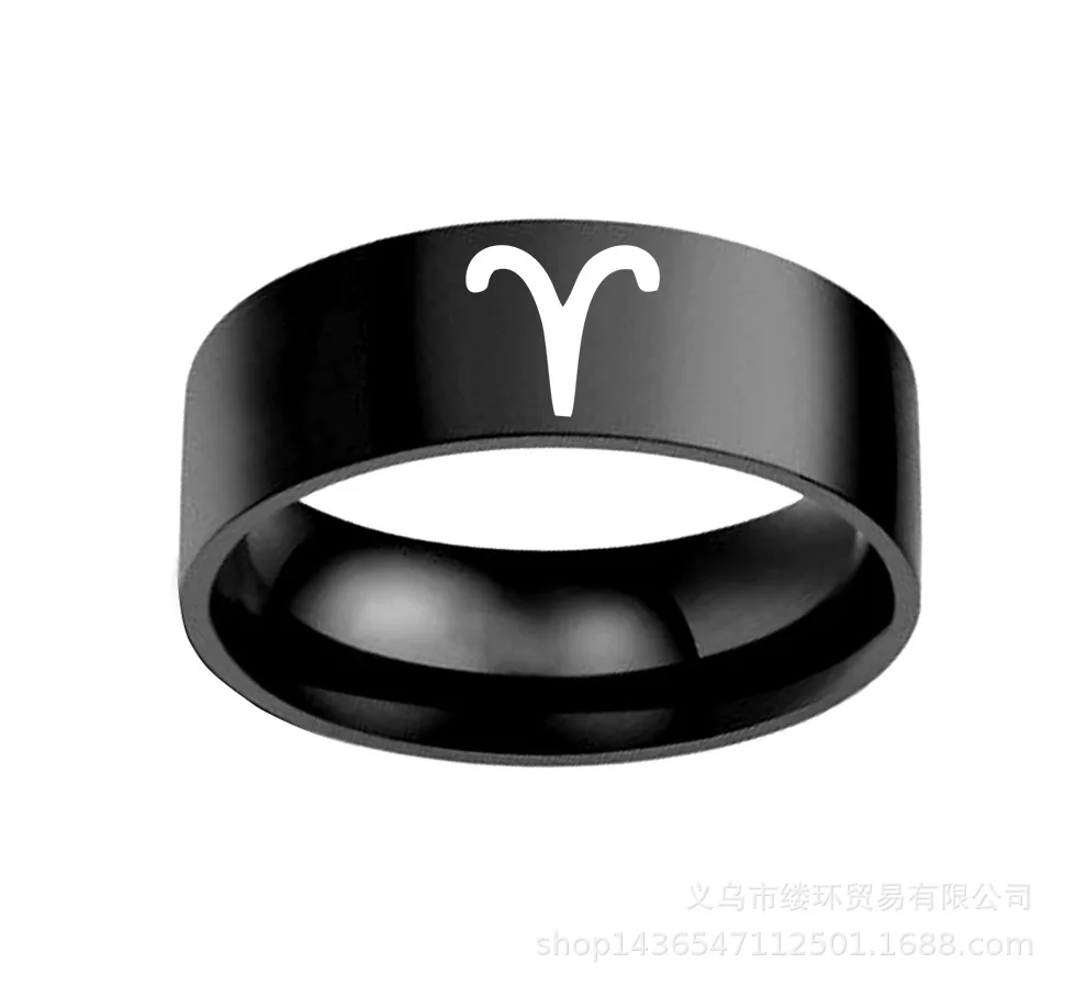 12 Constellations Zodiac Sign Finger Rings Women Girls Black Sliver Color Stainless Steel Ring