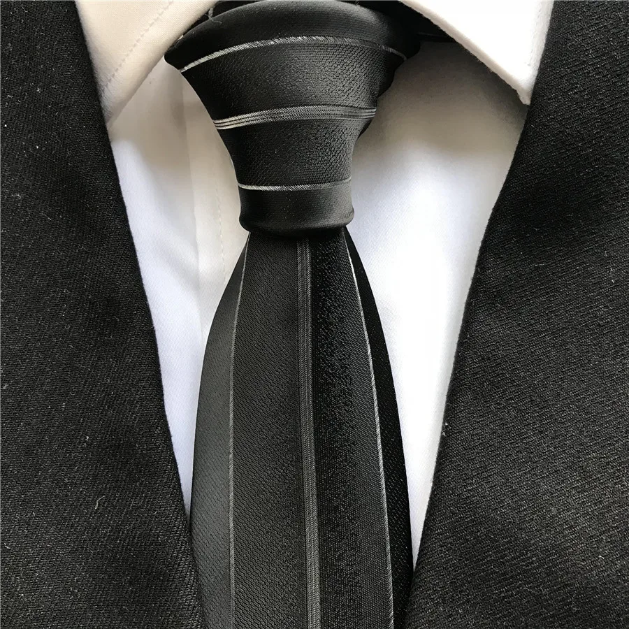 Men's Ties Jacquard Woven Neck Tie Unique Panel Neckties Gentlemen Black Cravat with Silver Stripes