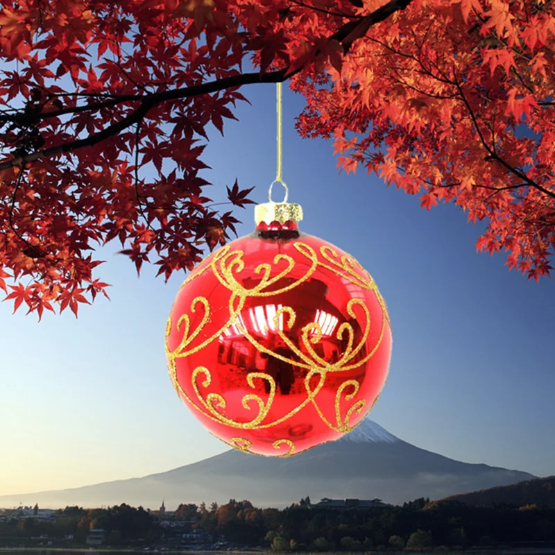 

12pcs/pack Diameter=8cm Glossy Red Glass Globe Christmas Day Home Decoration Party Hanging Ball Pendant Handmade Festival Gift