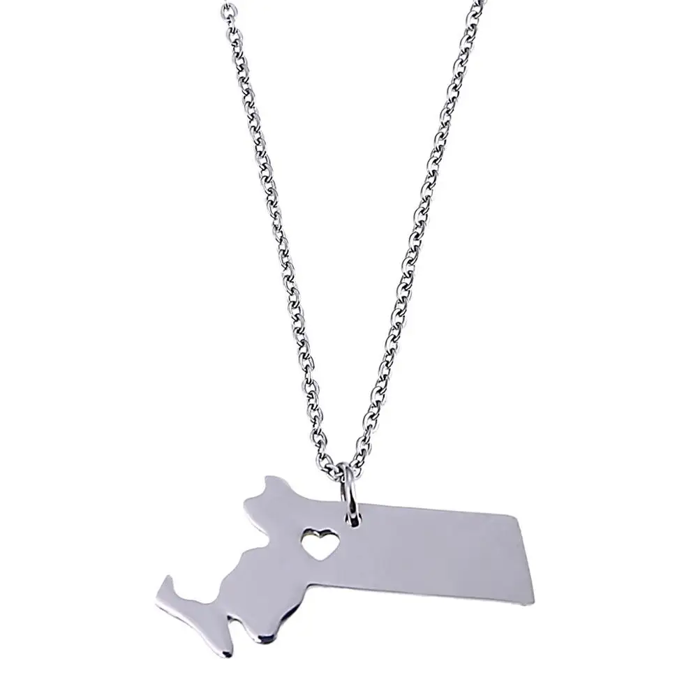 Stainless Steel Silver Color Massachusetts Map Pendant Necklace Trendy Massachusetts Charm Map Jewelry