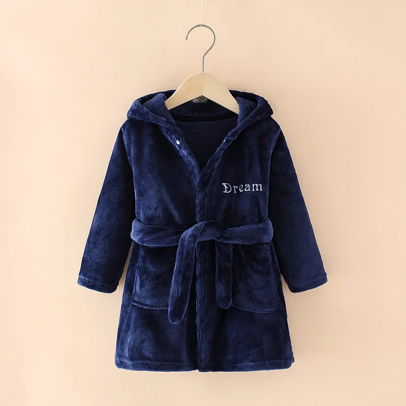 Children Flannel Robes Boys Girls Autumn Winter Pajamas Children Letter Sleepwear Kids Hooded Bathrobe Spring Casual Clothing