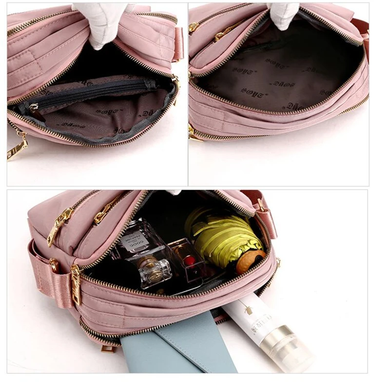 Women Nylon Shoulder Bag Waterproof Multi Layer Zipper Bag Luxury Handbags Women Crossbody Messenger Bags Designer Bolsa Feminin