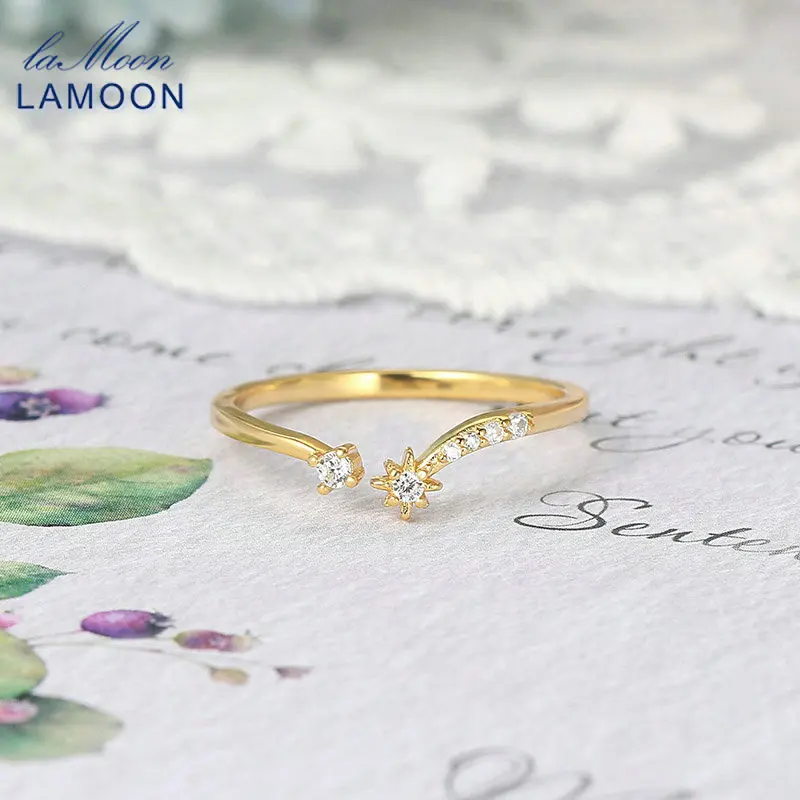 LAMOON 925 Silver Ring For Wmoen Star Cubic Zirconia 14K Gold Plated Designer Fine Jewelry Female Adjustable Ring LMRI120