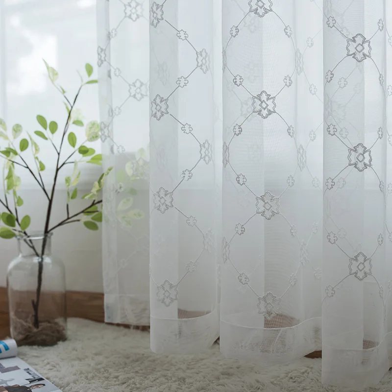 

High quality embroidered linen sheer curtain pastoral tulle curtain for living room Window Treatments door curtains