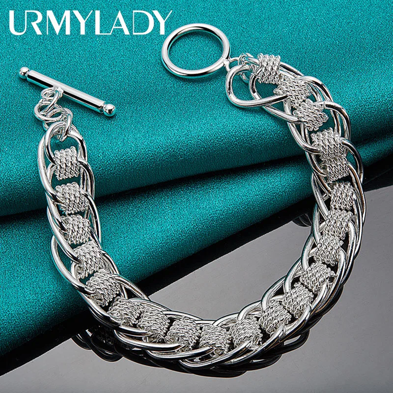 

URMYLADY 925 Sterling Silver Many Circle Chain Bracelet For Women Men Wedding Party Fashion Jewelry