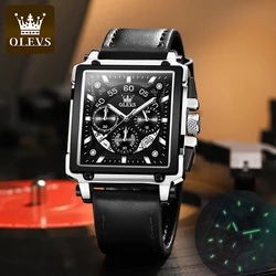 OLEVS Luxury Original Watch for Men Quartz Square Sport Fashion Waterproof Chronograph Leather Strap Wristwatches Top 2022 New