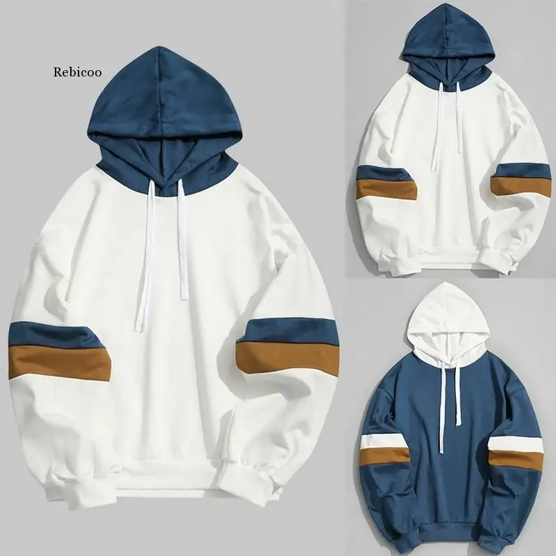 

New Men's Outwear Casual Patchwork Slim Fit Hoodie Outwear Blouse Sweatshirt Hip Hop Color Block Autumn Mens Tops Hoody