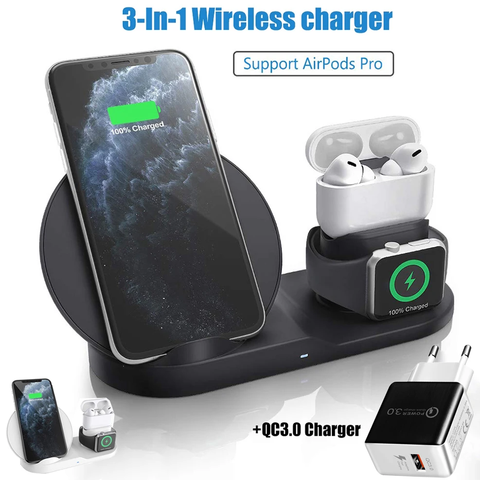 3 In 1 Wireless Charger Stand for iPhone 11 Pro XS Max XR 8P Apple Watch 2 3 4 5 AirPods 2 Pro QI Fast Wireless Charging Station