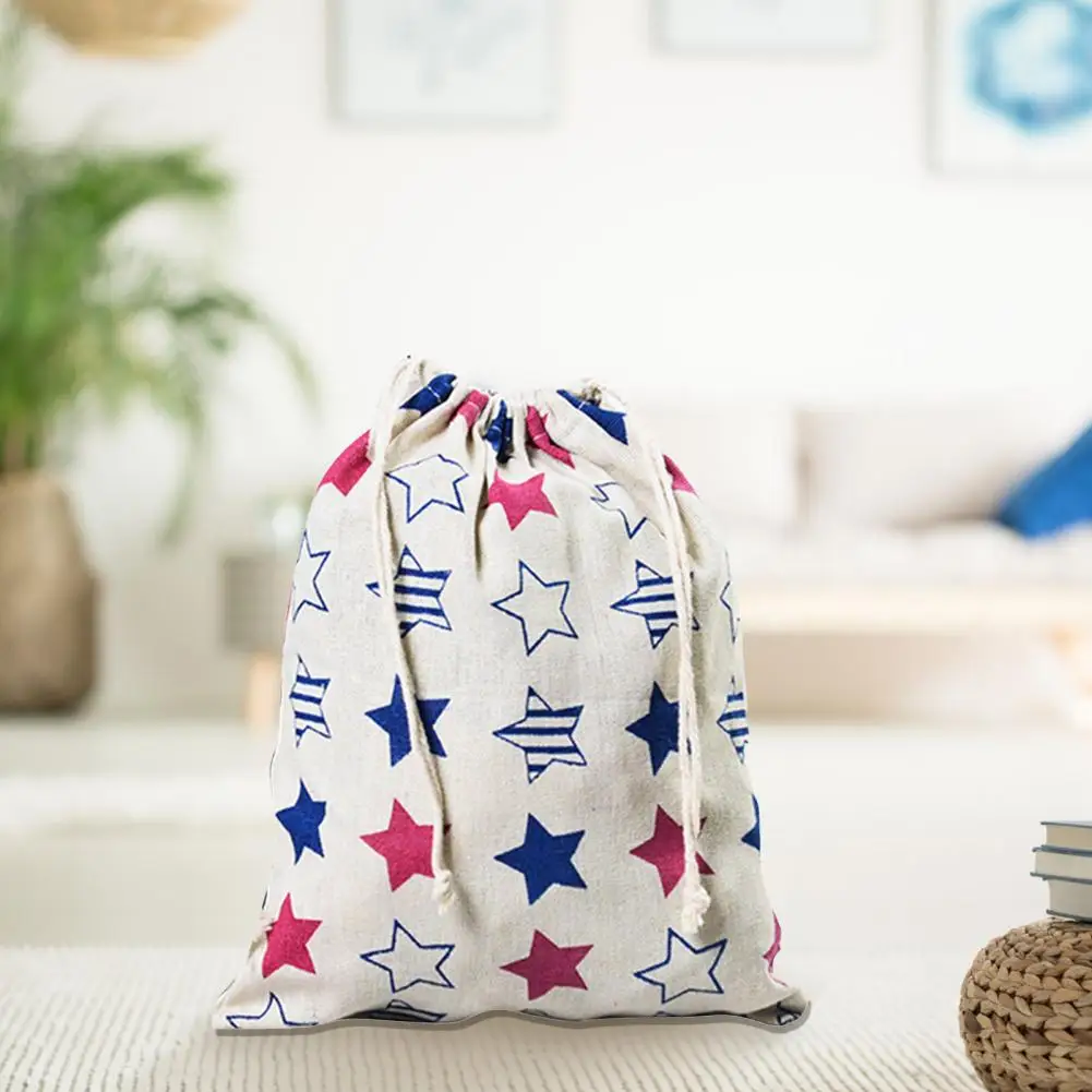 Reusable 7 Styles Storage Bag Dust-proof Printed Cotton Flax Folding Drawstring Clothes Storage Pouch Home Supplies