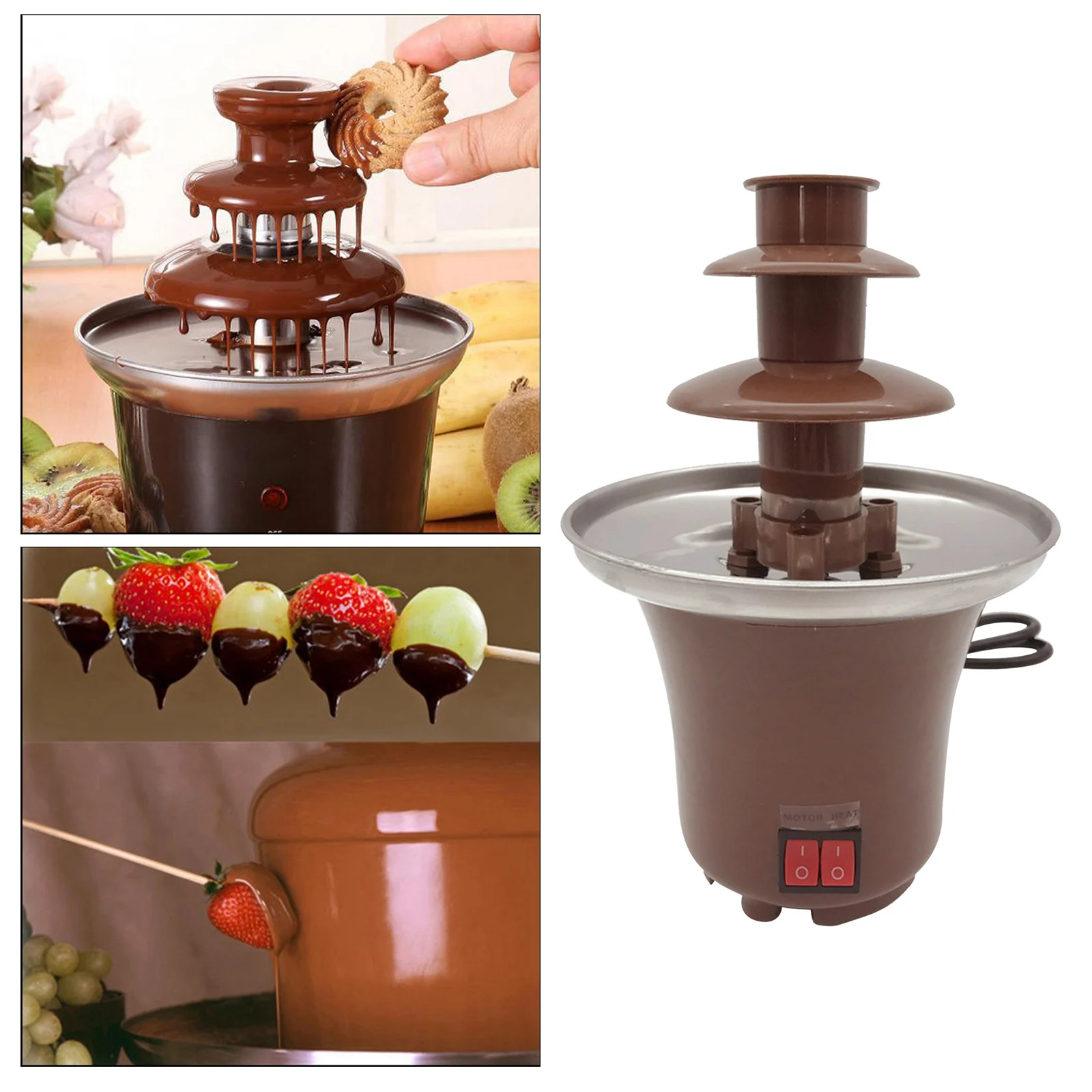 Electirc Chocolate Melt With Heating Fondue Fountain 3 Tier Hotpot for BBQ Sauce Ranch US Plug