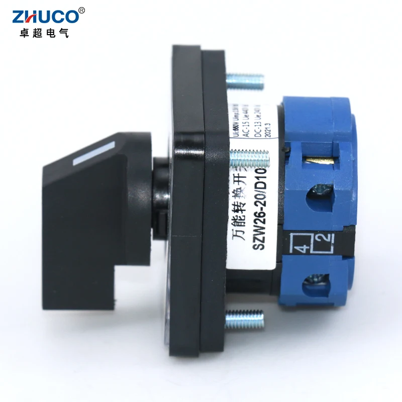 ZHUCO SZW26/LW26-20 20A 660V 1-0-2 One Phase Four Terminals 64X64 48X48 Mm Panel Transfer Rotary Universal Changeover Cam Switch