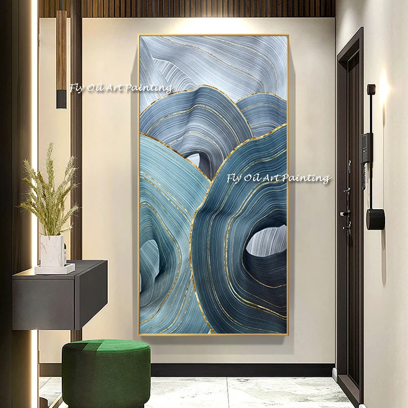 

100% Handpainted Nordic modern canvas painting luxury abstract ribbon wall Painting for living room bedroom decoration gold art