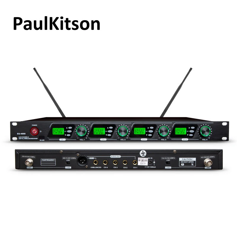 Paulkitson EU4000 Microfone Sem Fio Profissional 4 Canais Handheld Mic Lavalier Mic Para Igreja Atividade Ao Ar Livre Stage Micrófo