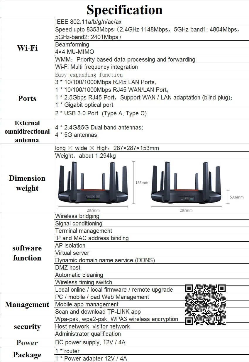 8 Antennas, 8353Mbps WiFi6 Wireless Mesh Router Wi-Fi 6 AX11000 802.11AX, 2.4GHz+5GHz, 2500M WAN/LAN, SFP+ Optical Port, USB3.0