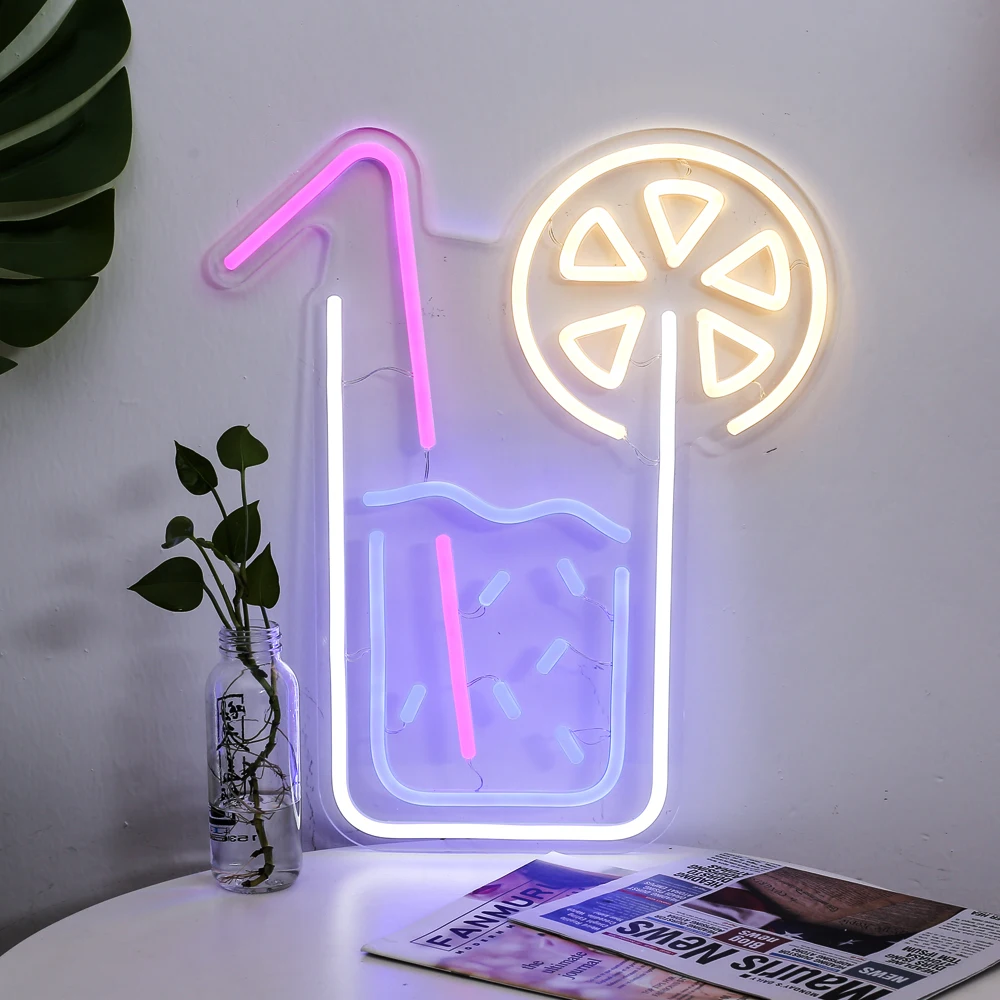 Neon JUICE LEMON Lights Flex Neon Sign Drinks Lemonade Glass Wall Neon Light for Beer Bar Pub Club Store Restaurant KTV Decor