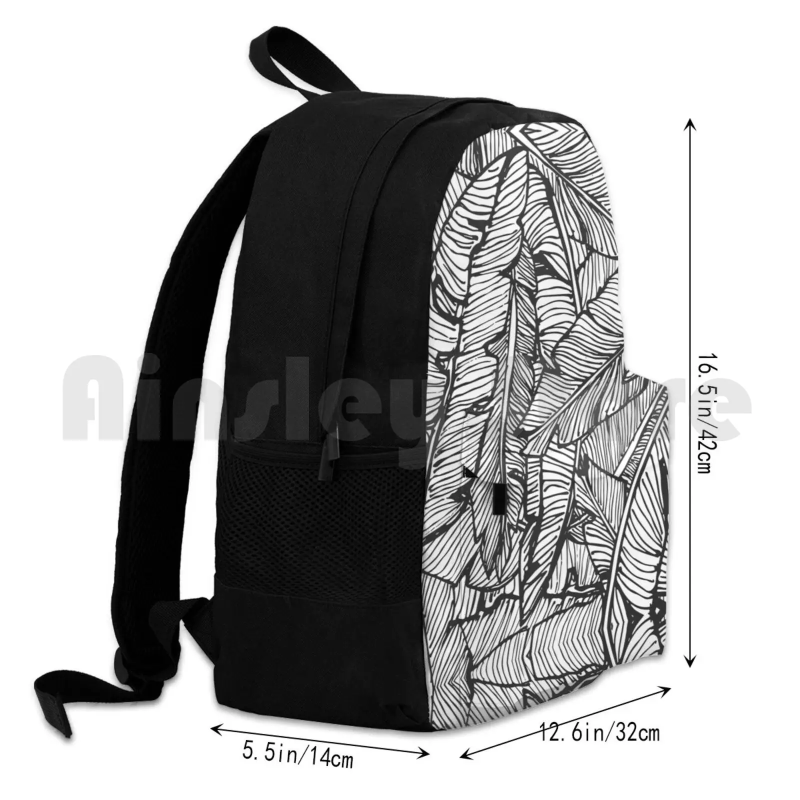 Black & White Jungle Outdoor Hiking Backpack Riding Climbing Sports Bag Vintage Hawaiian Vacation Summer Botanical Exotic